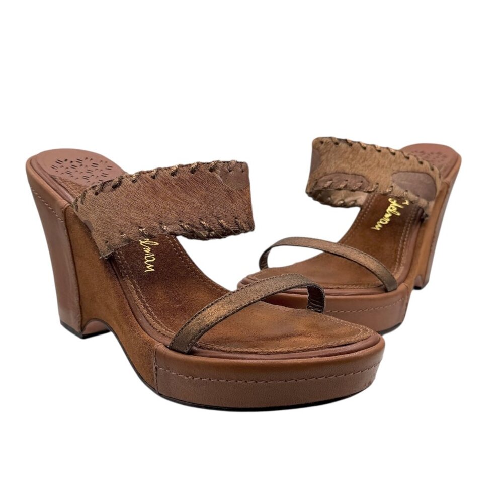 Sam Edelman Brown Y2K Boho Slip-On Calf Hair Strappy Wedge Heels Sandals (9.5)
